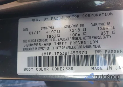 2011 Mazda Mazda3 S Grand Touring z USA, uszkodzony, nr VIN JM1BL1M63B1453370